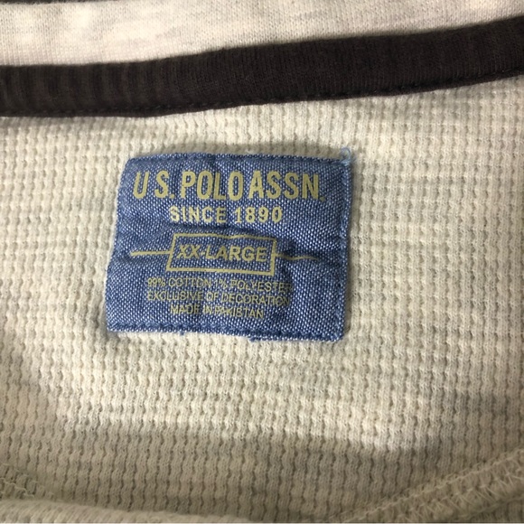 US POLO ASSN Men’s Thermal Waffleknit Long Sleeve Pullover Shirt Oatmeal Sz XXL - Picture 8 of 13